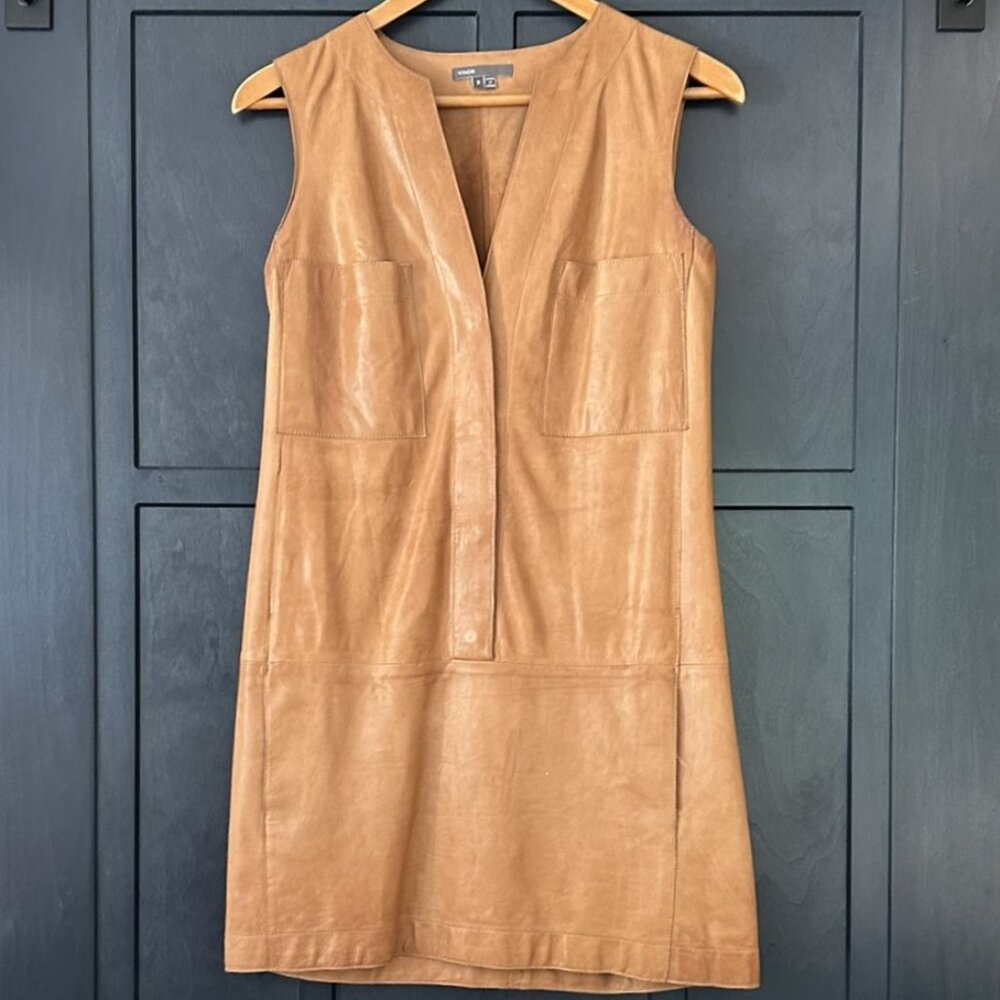 Vince Women's Lambskin Leather Mini Dress - Size 2, Chestnut